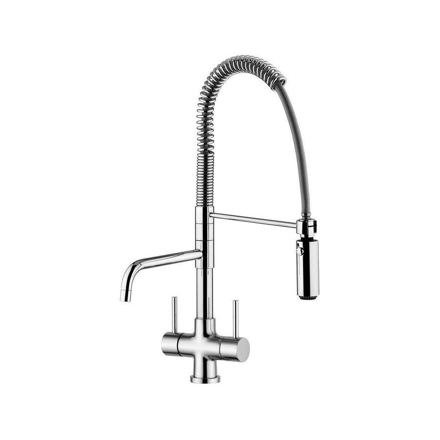 Three way mixer tap with spray head