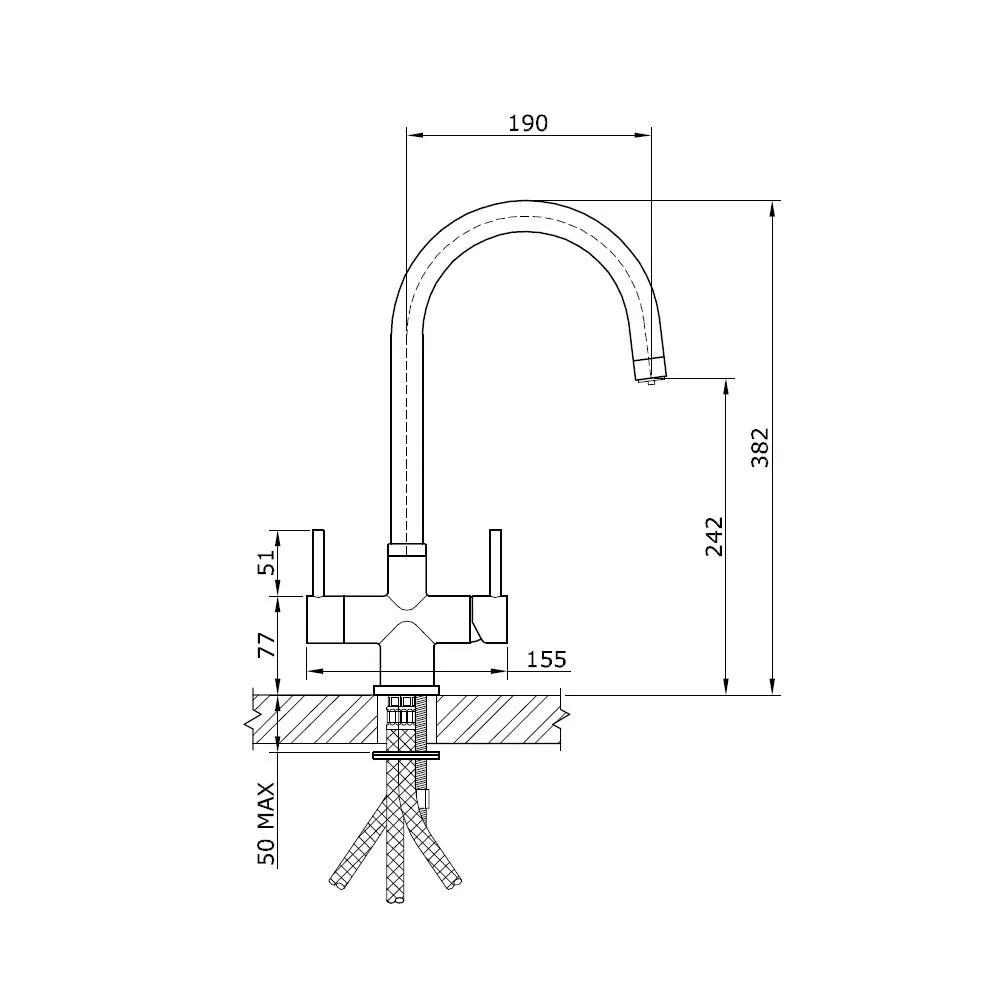 Verona 2 lever chrome 3 way tap dimensions
