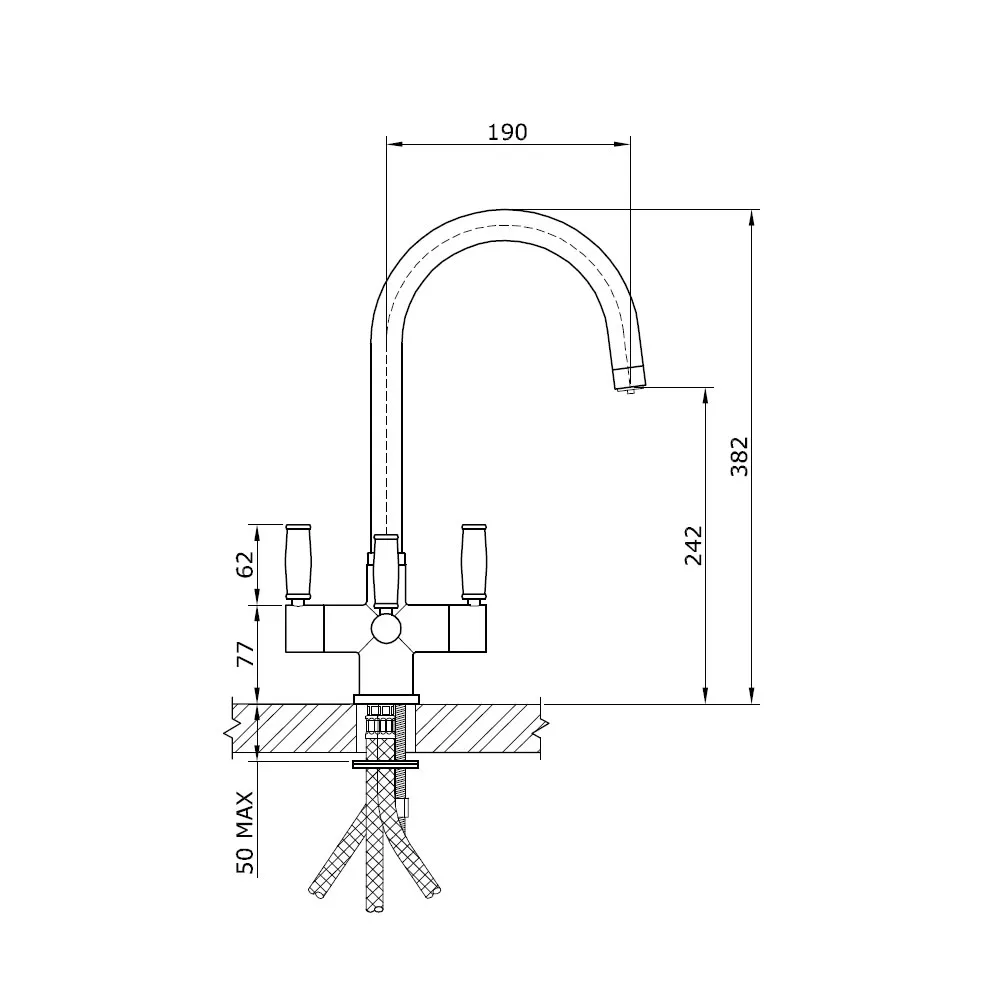 Florence 3 Lever Brushed Steel Kitchen Mixer Tap Dimensions