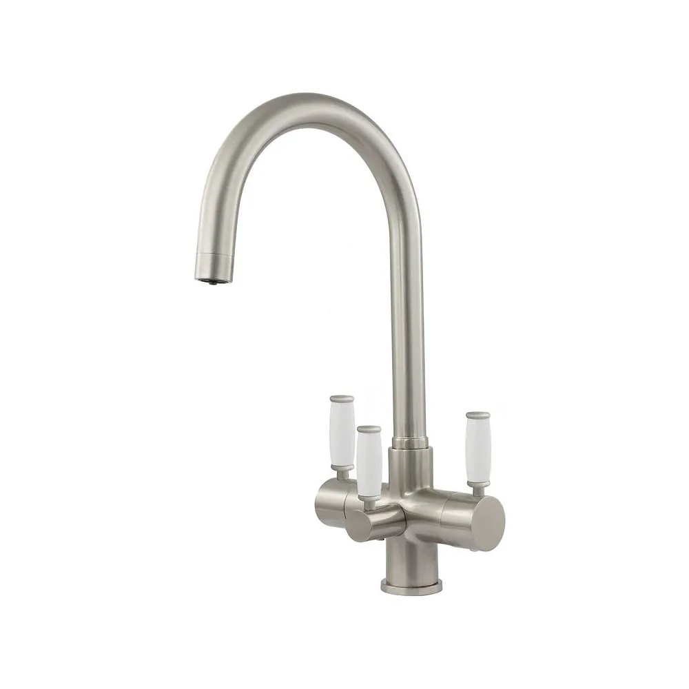 Florence 3 Lever Brushed Steel 3 Way Tap