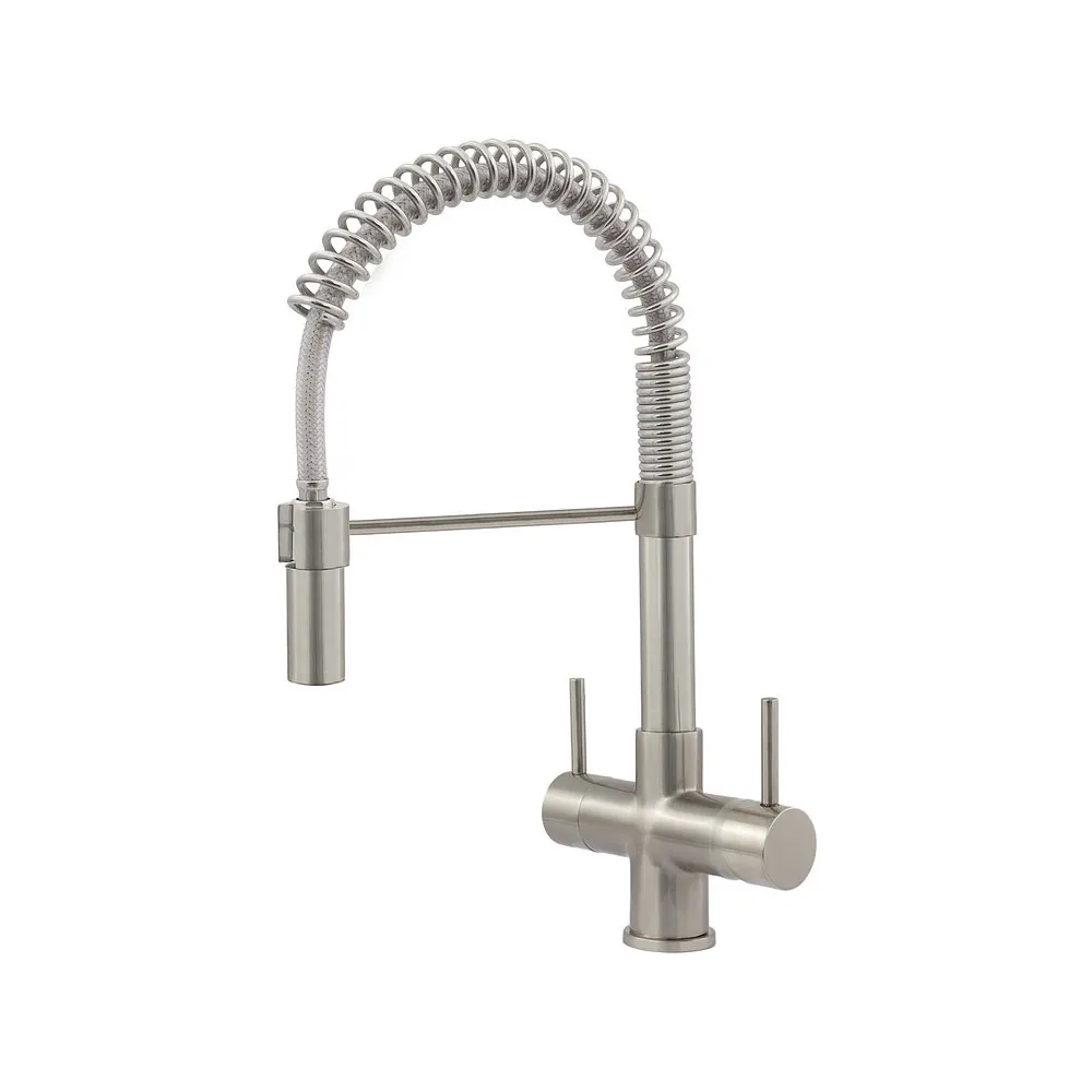 Milano Single Flow 2 lever Brushed Steel 3 Way Tap