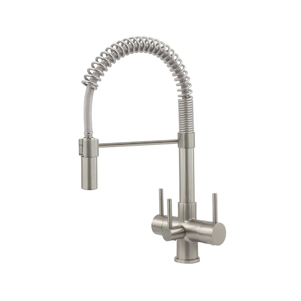 Milano Single Flow 3 Lever Brushed Steel 3 Way Tap