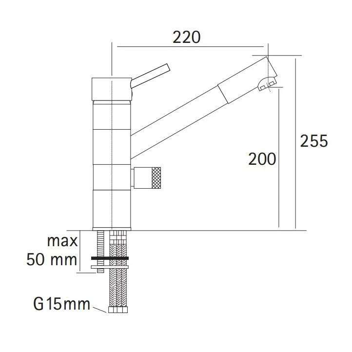Single Lever 3 Way Kitchen Tap - Dimensions