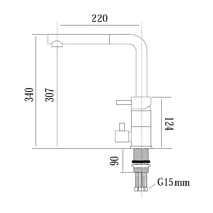 Pull Out Kitchen Tap Dimensional Drawing