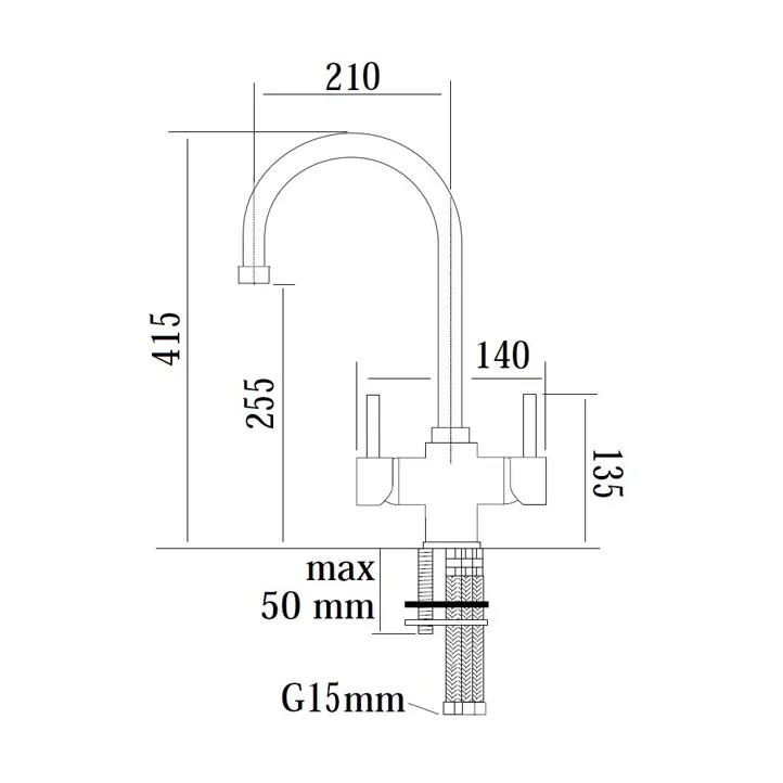Contemporary Monobloc Kitchen Tap - Dimensionals