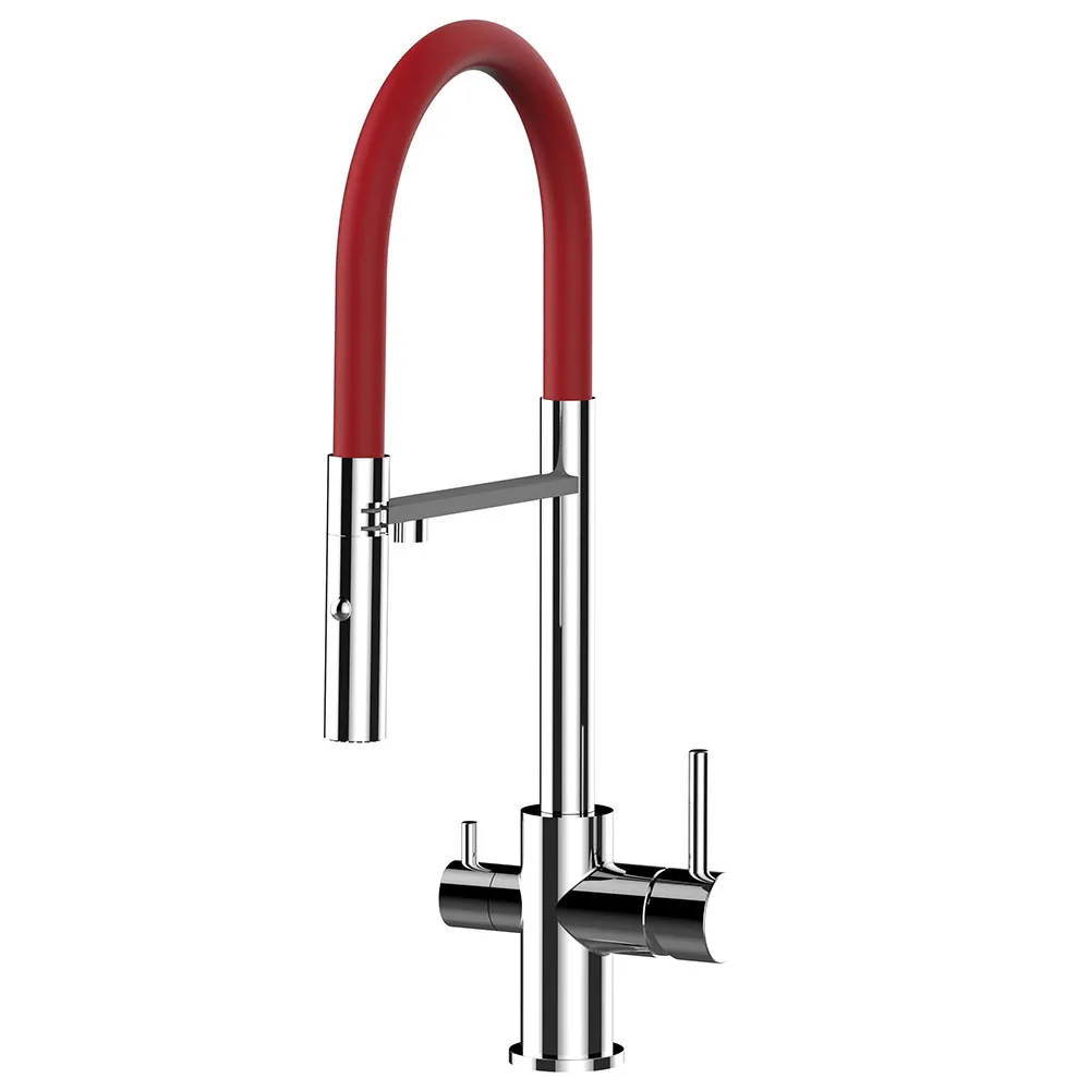Alassio Pro chrome and red kitchen mixer tap