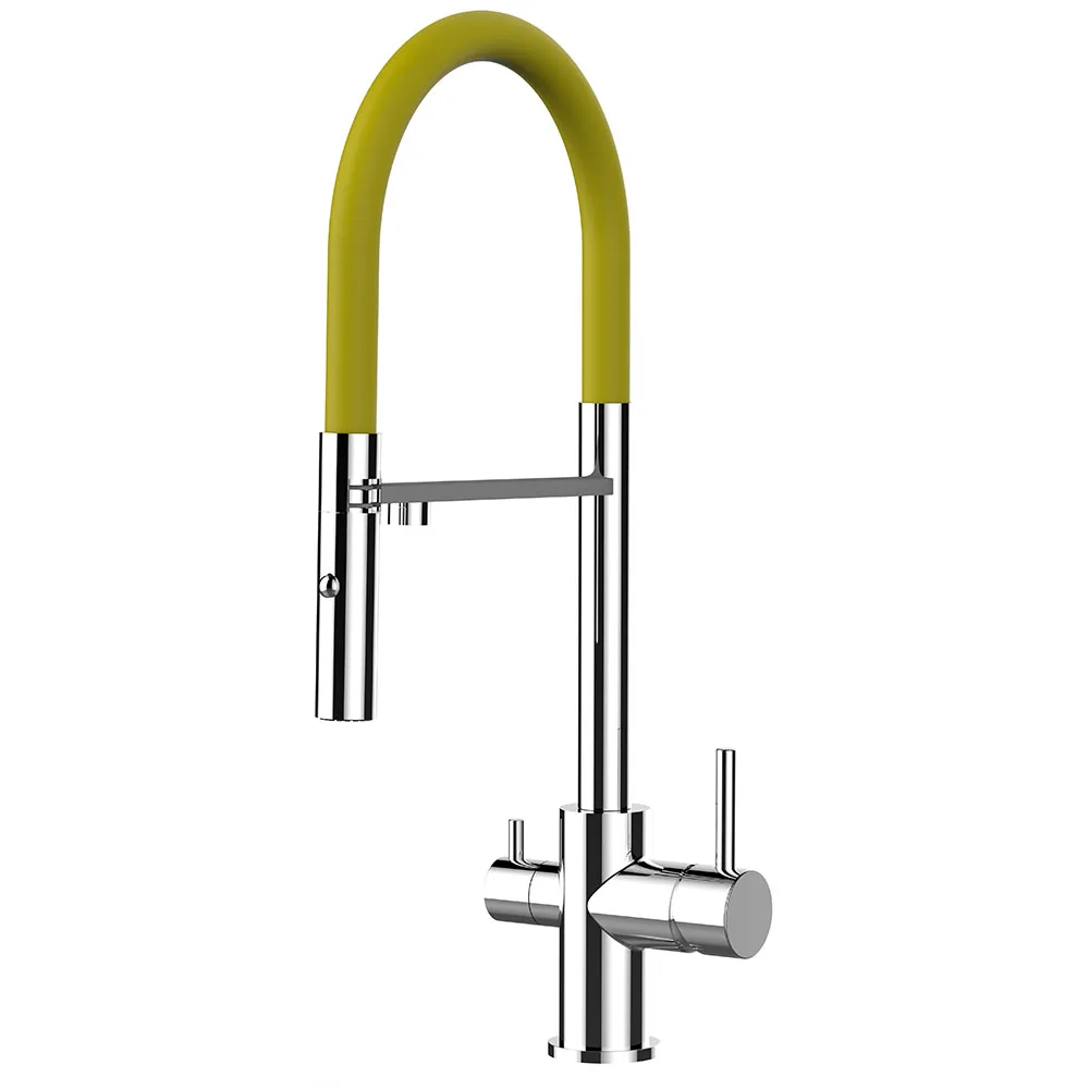 Alassio Pro chrome and yellow kitchen mixer tap
