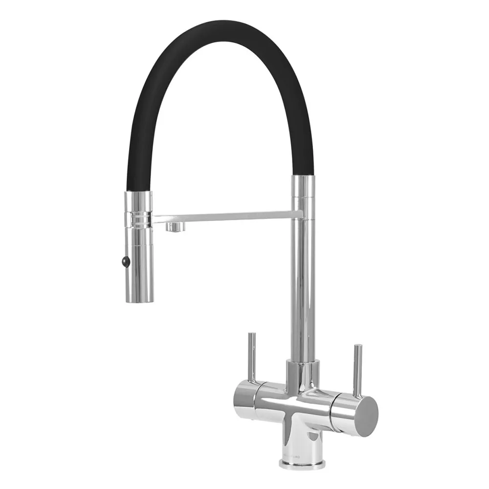 Aquila 2 Lever Chrome and Black 3 Way Tap