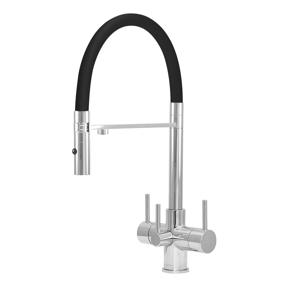 Aquila 3 Lever Chrome and Black 3 Way Tap