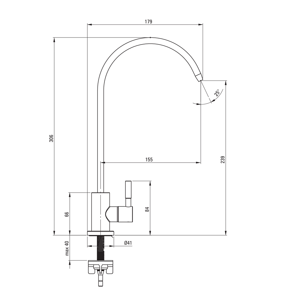 Water filter tap - dimensions diagram