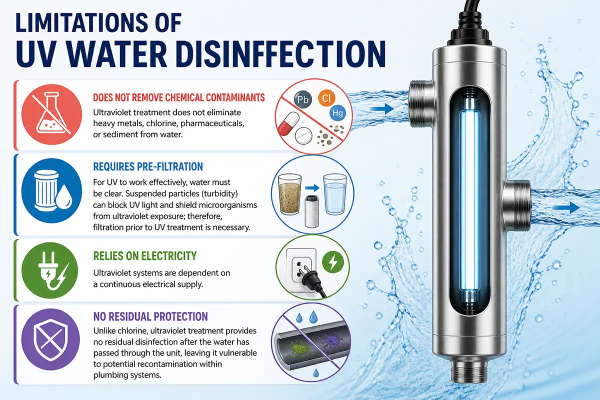 Diagram showing cons of UV water sterilisation