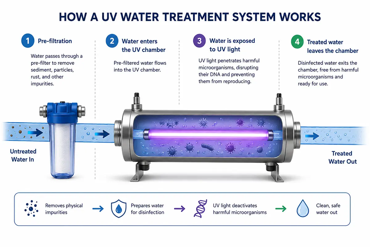 Diagram of how a UV water steriliser works