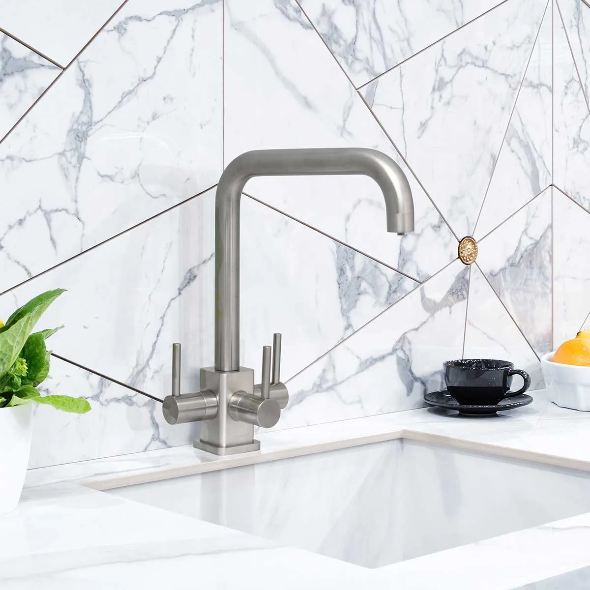 Monza 3 Lever SQ Brushed Steel 3 Way Tap