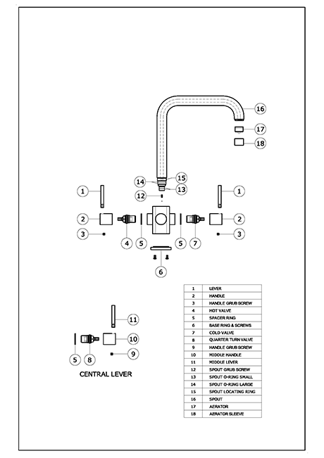 Monza SQ 3 lever 3 way tap
