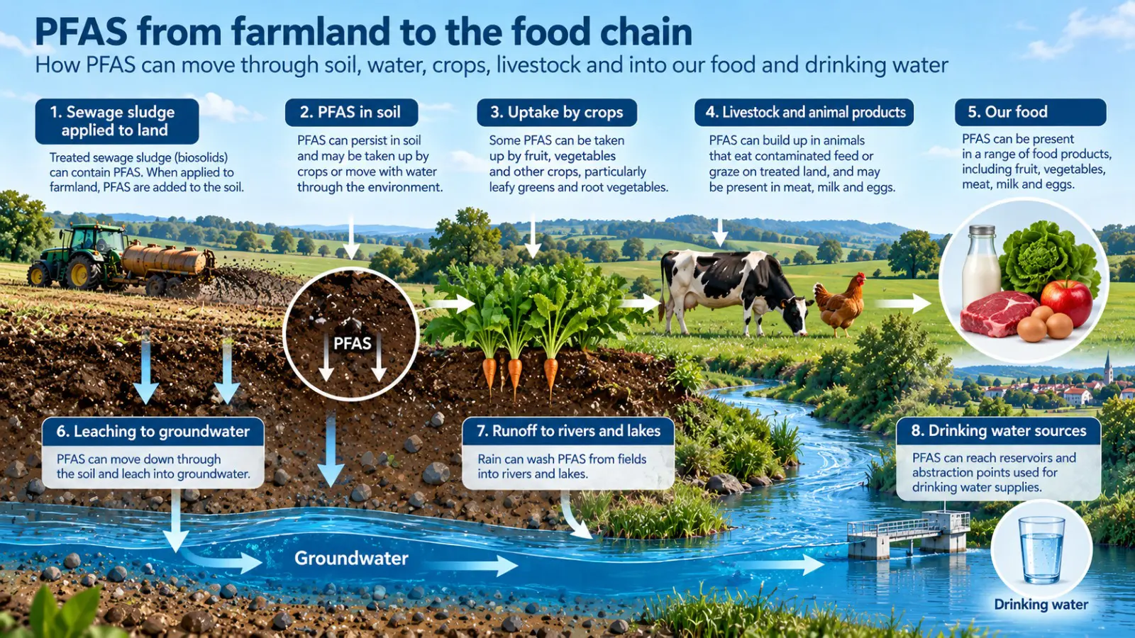 diagram describing how PFAS moves through the food chain