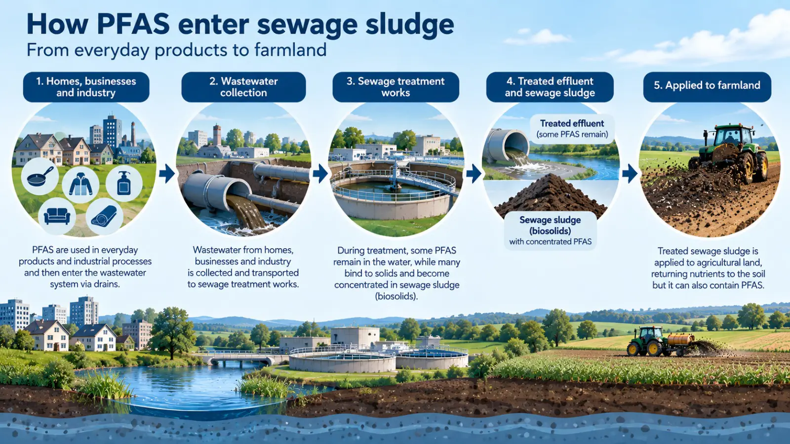 diagram showing how PFAS enter sewage sludge