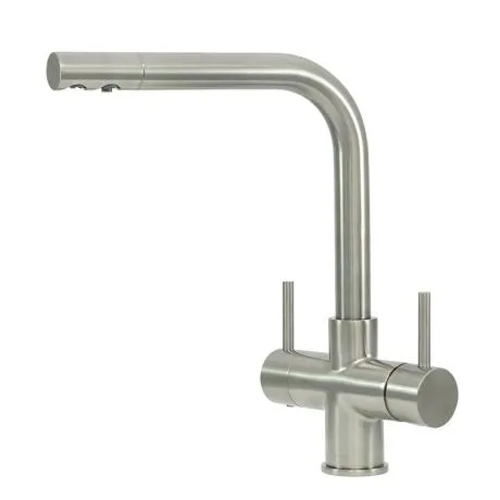 Sorrento Two Lever Brushed Steel 3 Way Tap