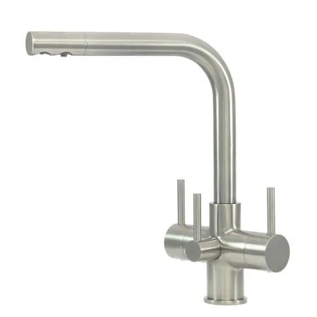 Sorrento 3 Lever Brushed Steel 3 Way Tap