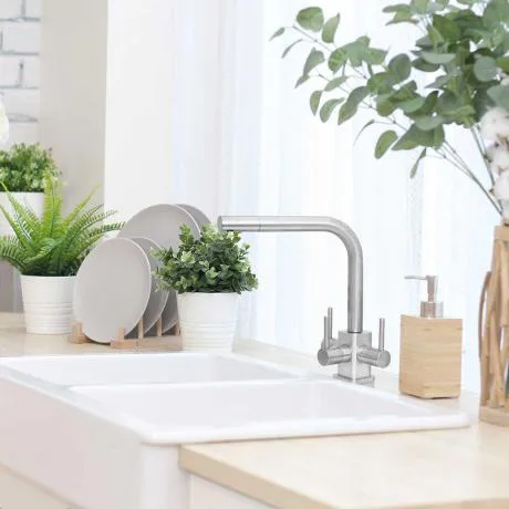 Sorrento 3 Lever SQ Brushed Steel 3 Way Tap