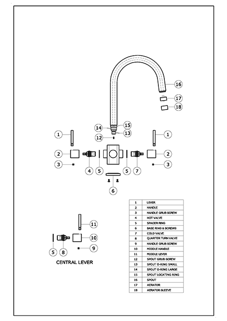 Verona SQ 3 lever 3 way tap