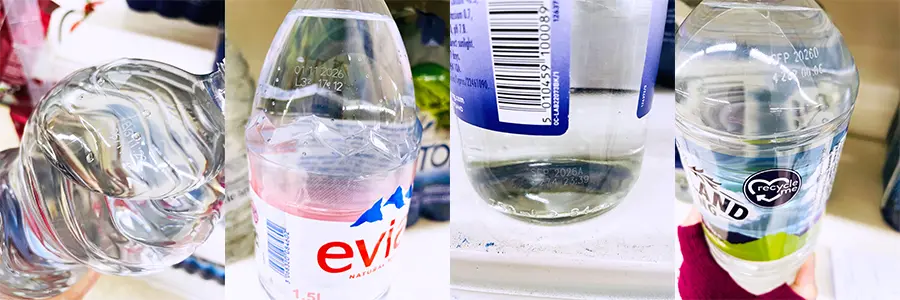 Pictures of best before dates on bottled water