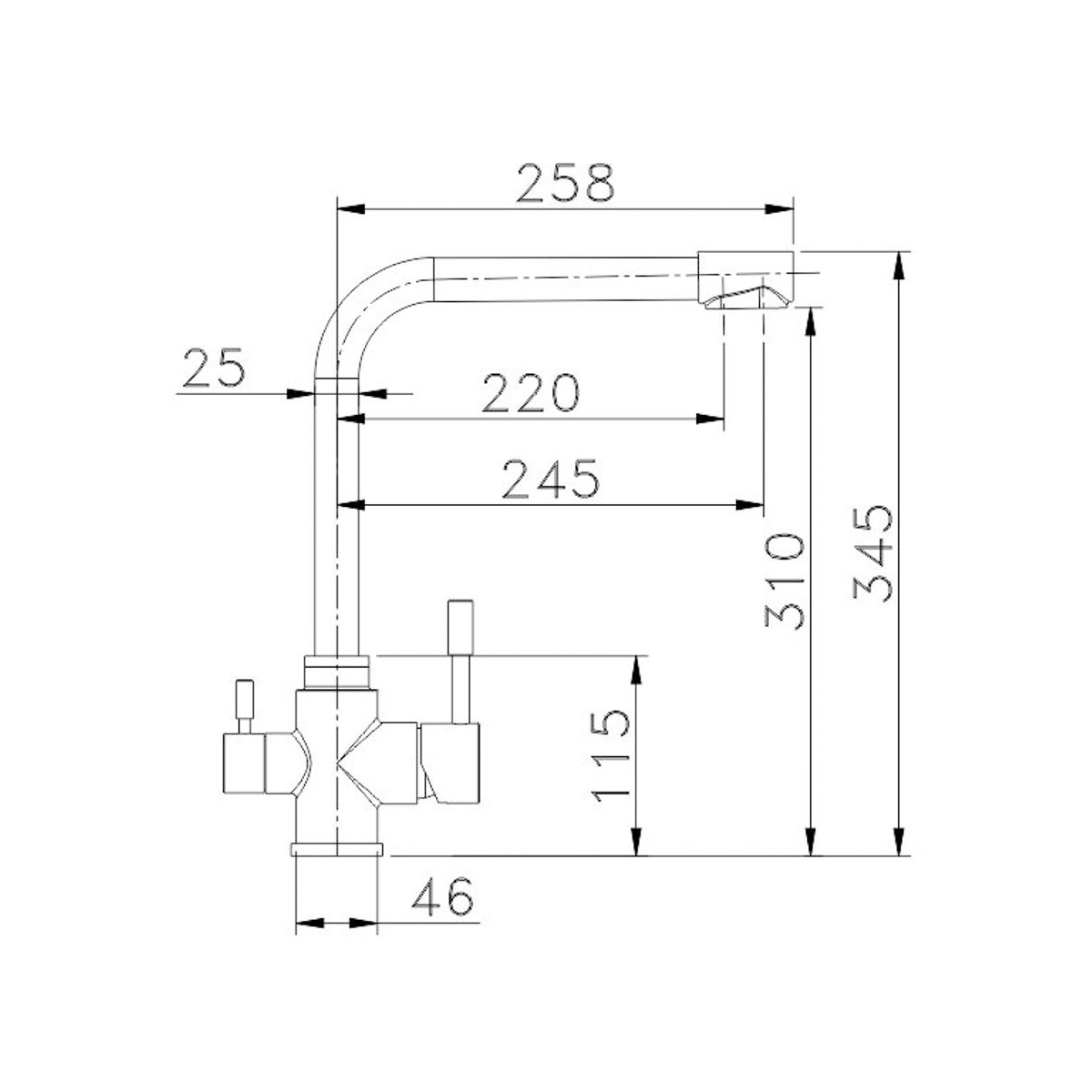 Fabia 3 way Mixer Tap  - Dimensions