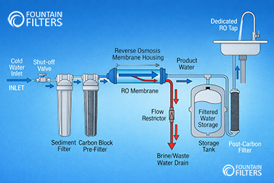 Diagram of RO stages, including tank