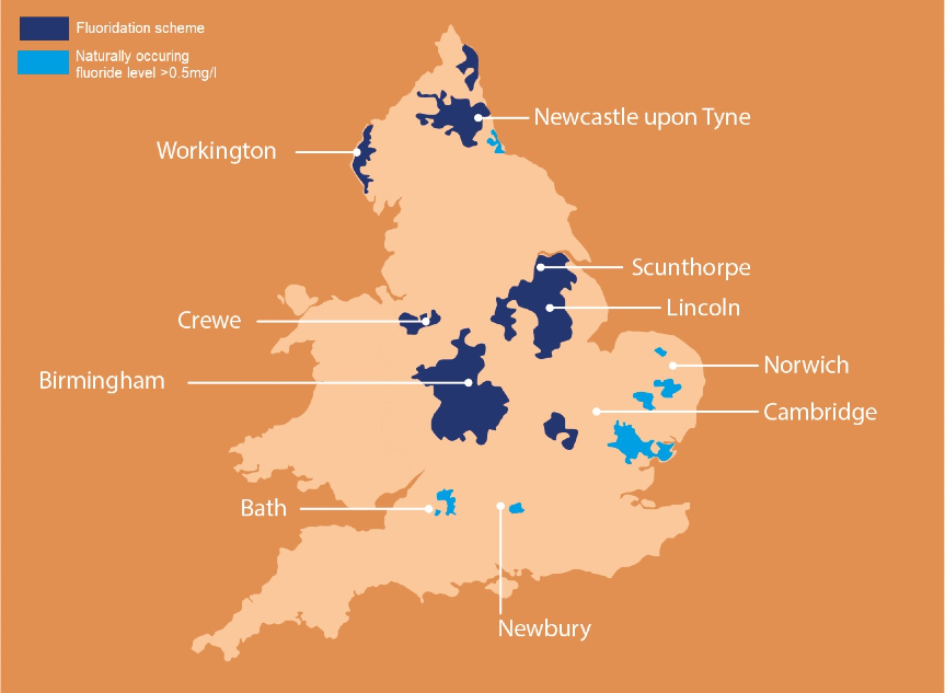Fluoridated area of England map